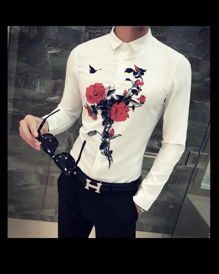 Горячая новинка Мужская рубашка Camisa Masculina с длинным рукавом мужская рубашка из хлопка с принтом Облегающая рубашка Уличная Повседневная рубашка