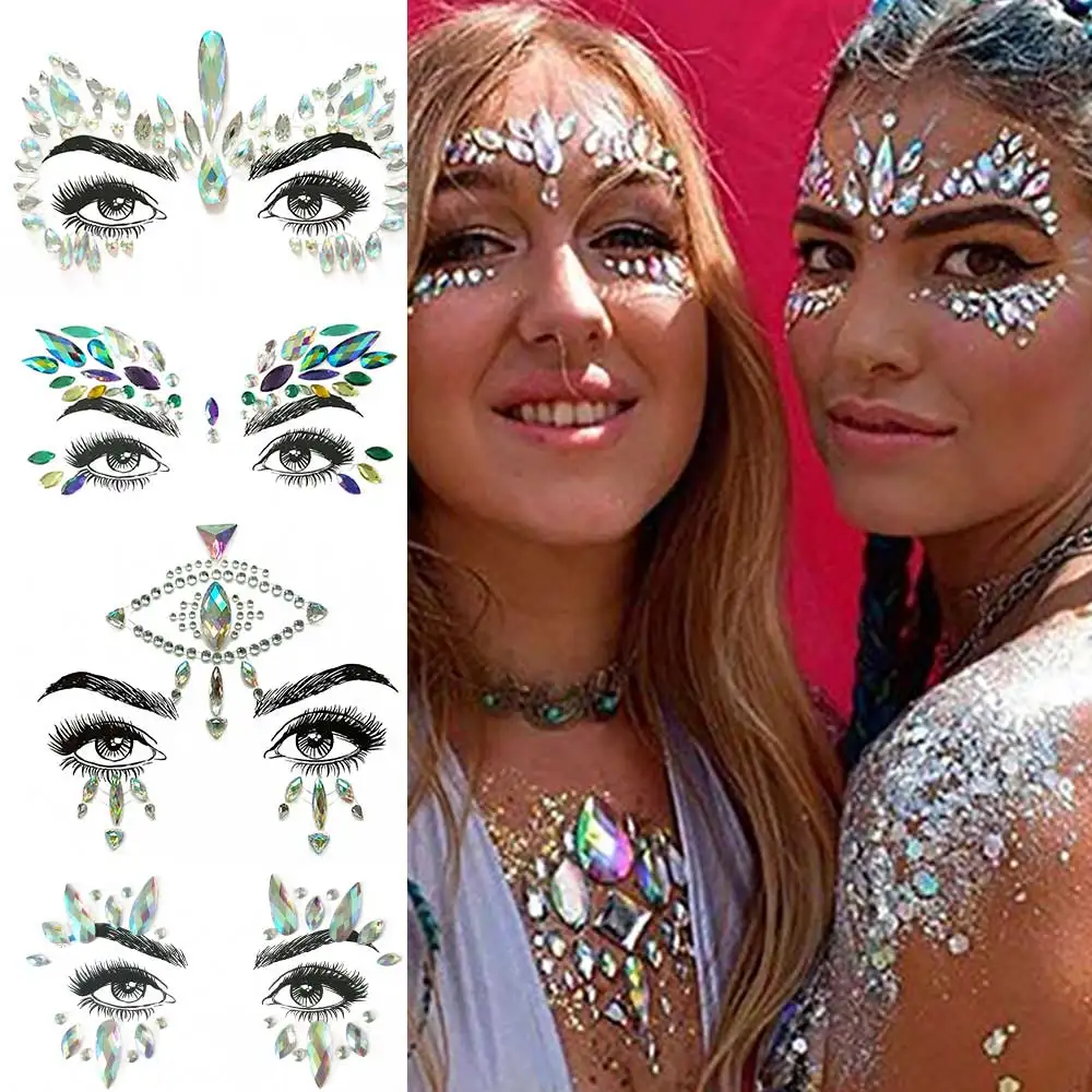 3D Crystal Face Sticker Tattoo Bar Music Festival Rhinestone Tattoo Sticker Carnival Party Face Decoration Face Jewelry