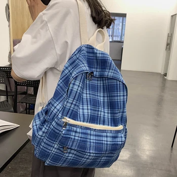 

HOCODO Fashion Plaid Women Backpack Cotton Canvas Large Capacity School Bags For Teenage Girls Shoulder Travel Backpack Mochilas