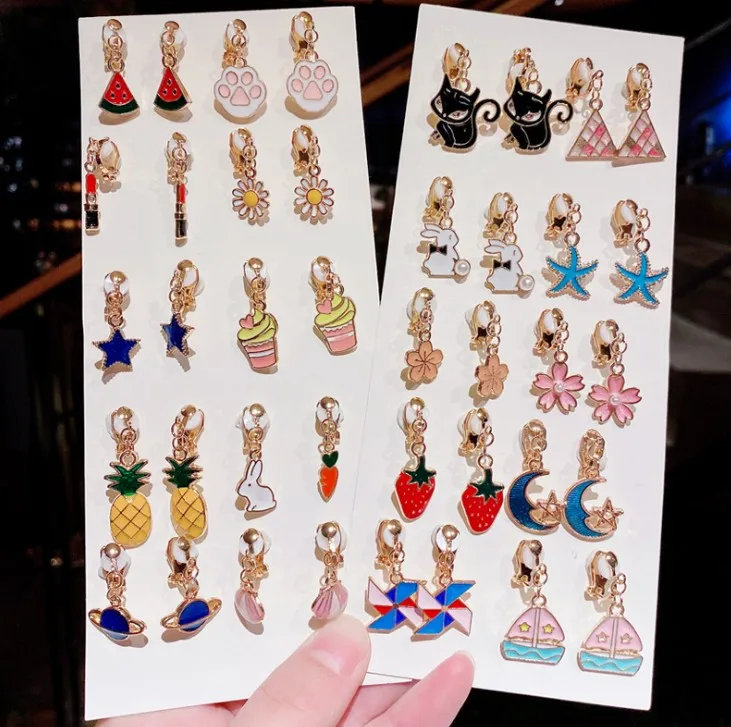 Children Cute Animal Flowers Star Moon Ear Clip Creative Cartoon Girl Earring Clip Princess Sweet Earring Jewelry Gift clip earrings ear clip earrings stud earrings ear clip