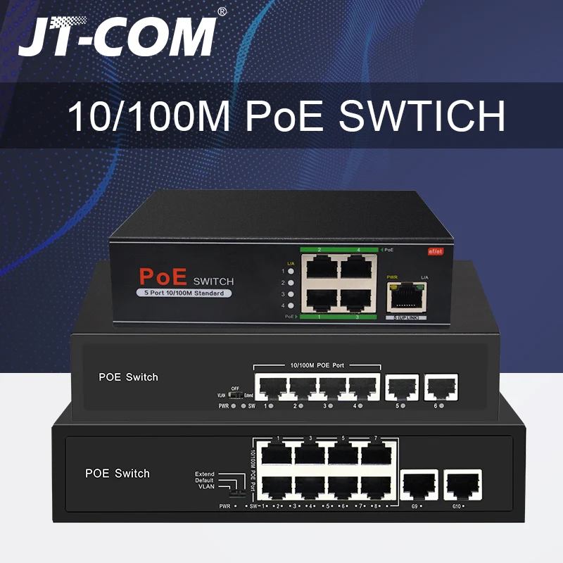 Сетевой коммутатор POE 48 В Ethernet с портами 10/100/1000 Мбит / 5/6/8/10 IEEE 802.3af at Подходит для IP