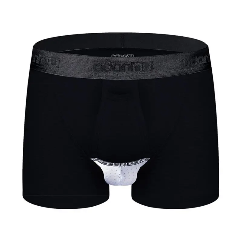6EE501654-BK-XL Мужские трусы-боксеры с буквенным принтом, нижнее белье, раздельные трусы с двойным мешочком, дышащие, с сеткой, ледяной шелк, быстросохнущие хлопковые шорты - Цвет: 6EE501654-BK-XL