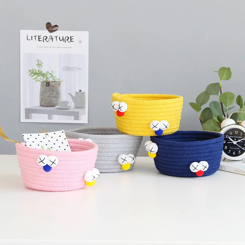 16*9CM Cartoon Animals Hand Woven Storage Basket Kids Toys Desktop Organizer Sundries Storage Box Laundry Baskets