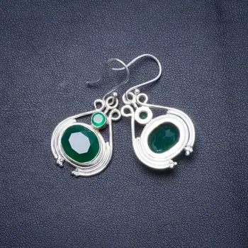 

Natural Chrysoprase Handmade Unique 925 Sterling Silver Earrings 1.5" X4670