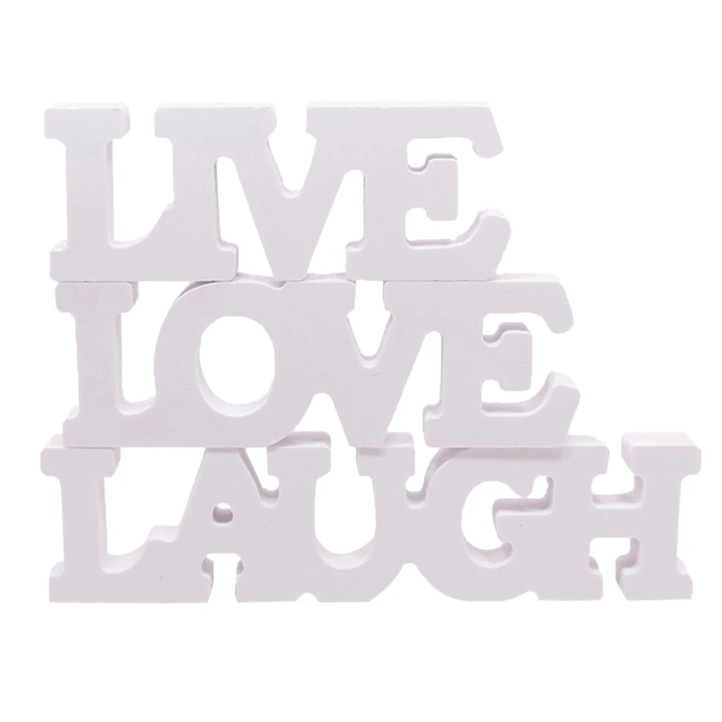 3 Pieces/Pack White Wood Cutout Sign LAUGH LIVE LOVE Housewarming Gift for Friends and Families