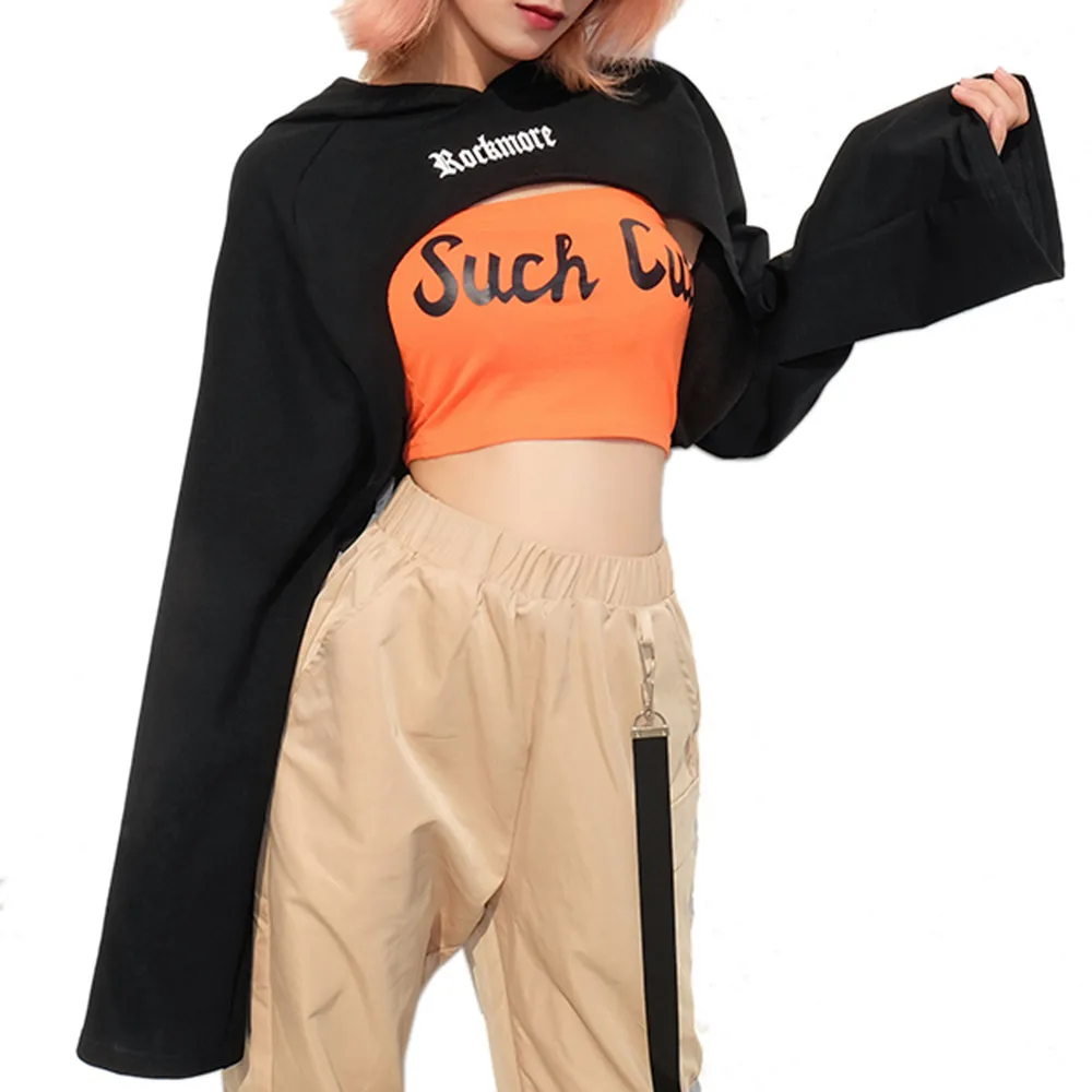 

JAYCOSIN Fashion Women Casual Simple Swatshirt Letter Plus Size Flare Sleeve Comfortable Popular Solid Color Soft Chic Crop Tops