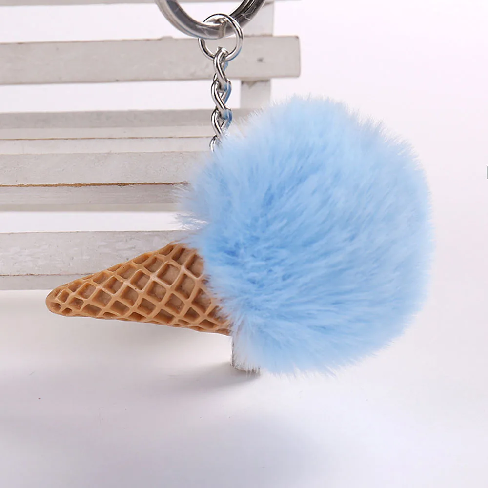1 шт. автомобильный брелок для ключей, шарик для волос, акриловый конус для мороженого, брелок, имитация меха, шар, конус, кулон для девушек, сумка, подвеска, ювелирные изделия - Цвет: blue