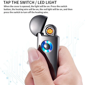 

Smart Touch Sensor Cigarette Lighter USB Charge LED Light Fingerprint Windproof Electric Lighters Tungsten Flameless Lighter