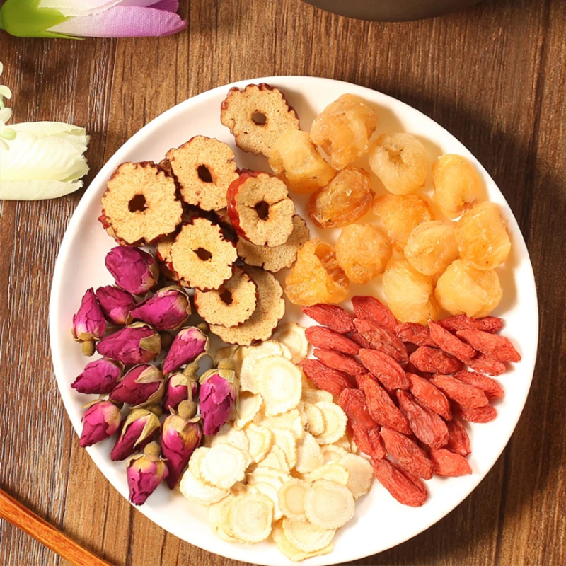 Fuhai Donghai ginseng, longan, medlar, red dates, tea, nourishing qi, blood, tea, rose tea, health tea, beauty and beauty