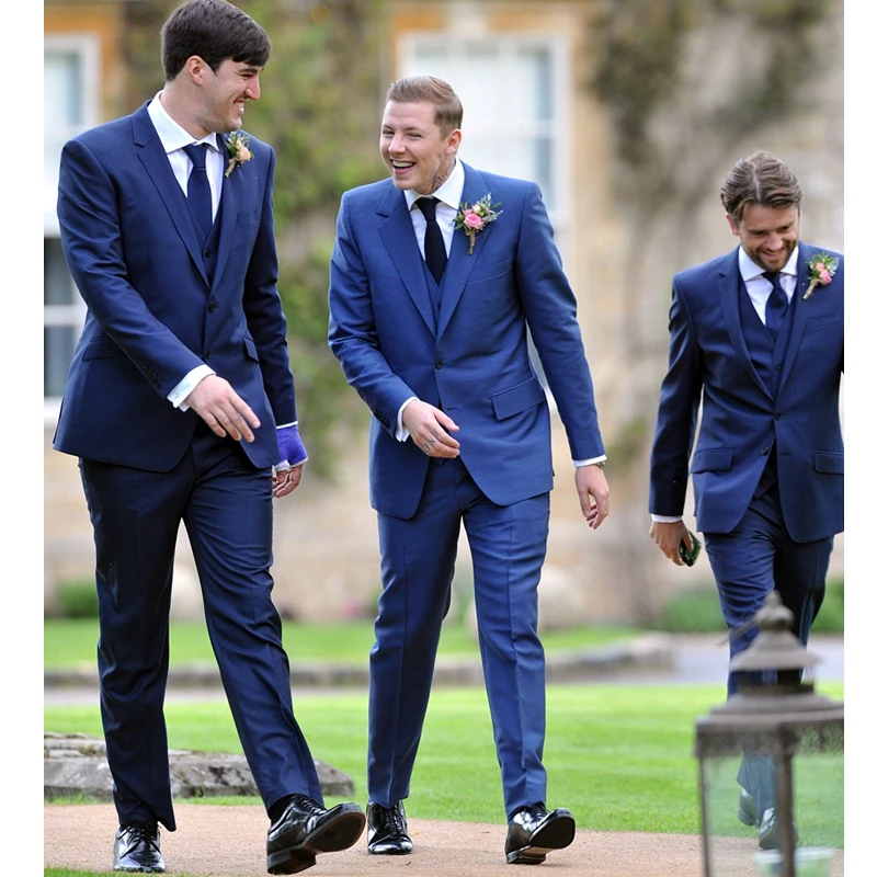 

Custom Made New Blue Best Men Wedding Suits Slim Fit Skinny Groomsman Suit Groom Tuxedos Custom 3 Piece Blazer(Jacket+Pant+Vest)