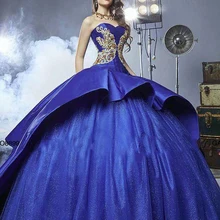 Королевский синий бальное платье Бальные платья роскошная аппликация золотого цвета вышивка Пышное милое длинное маскарадное для выпускного вечера вечерние платья
