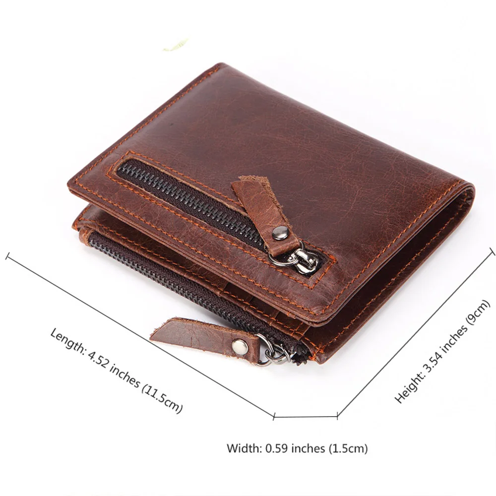 New High Quality Men Wallets Short Card Holder Genuine Leather Men Purse Double Zipper Coin Pocket Male Wallet 2