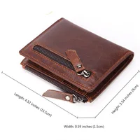 New High Quality Men Wallets Short Card Holder Genuine Leather Men Purse Double Zipper Coin Pocket Male Wallet 2