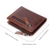 New Short Men Wallets Name Engraving Genuine Cow Leather Card Holder Retro Men Purse Double Zipper Coin Pocket Male Wallet 4