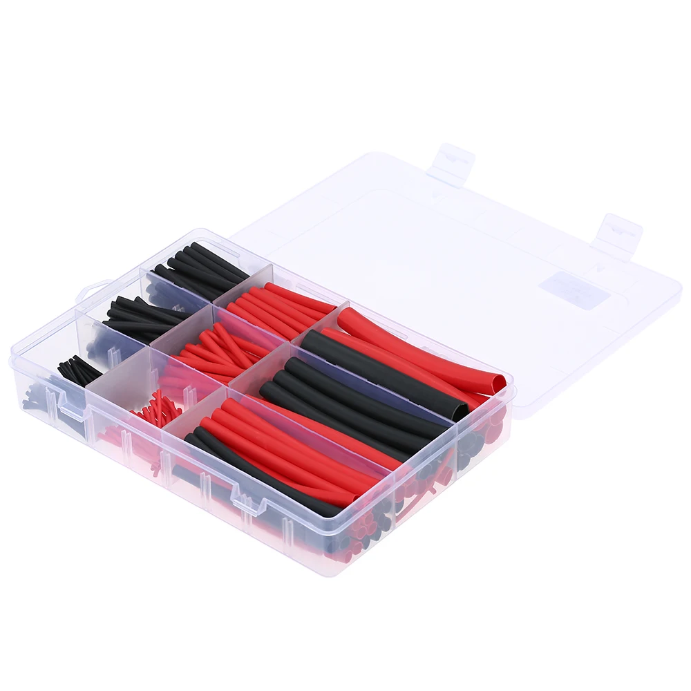 

Hot 270pcs Dual Wall Adhesive Heat Shrink Tubing Kit 3:1 Heat-shrinkable Tube Cable Sleeve Assortment 6 Sizes Black Red
