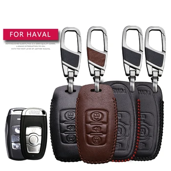 

Genuine Leather Remote Smart Car Key Case Fob Cover For Haval H6 H5 H2 H8 H9 F7 F7X Key Fob Ring Chain Styling Shell Accessories