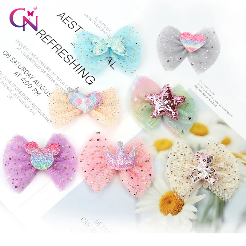 

CN 6Pcs/set 2.5" Organza Bowknot Hair Bows For Girls Kids Glitter Lace Star Hair Clips Hairpins Hair Barrettes Hair Accessories