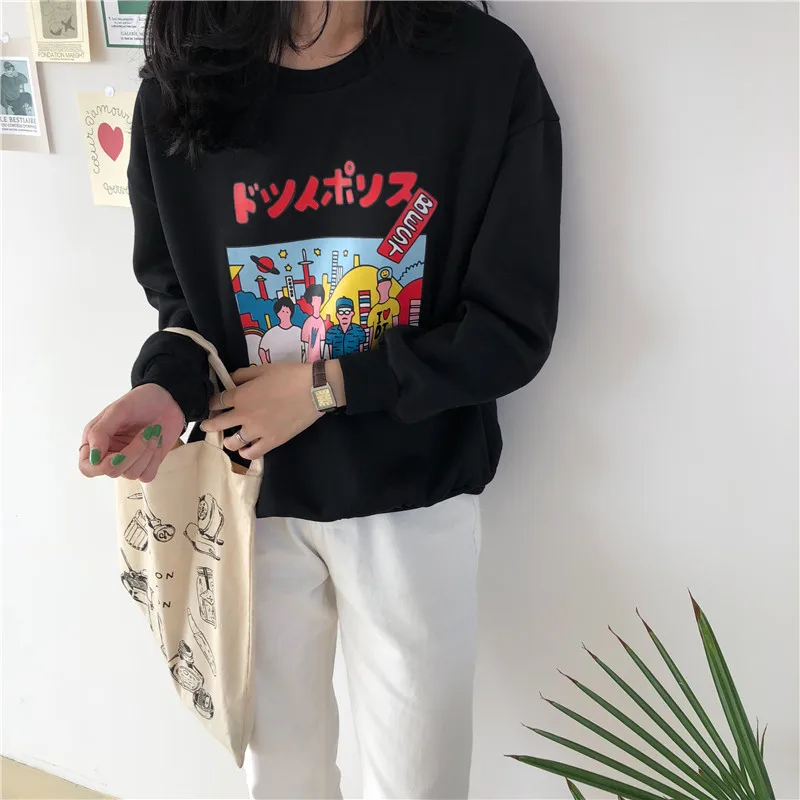 Осенние женские толстовки с длинным рукавом Пуловеры Толстовки Ulzzang Harajuku печатное бархатное худи Топ женский свитер рубашка