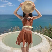 Купальник из двух частей для женщин, купальник, юбка, одежда для плавания, Женский танкини, купальник для подростков, раздельный, Модный Купальник, корейский бикини