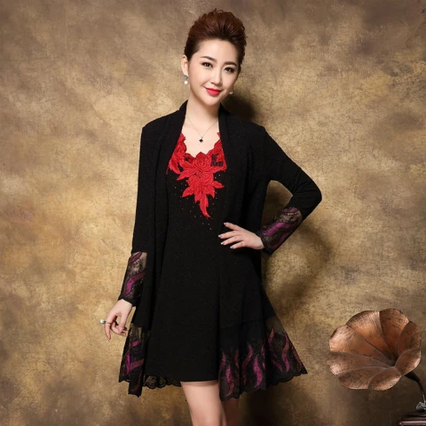 Spring Summer Women High Quality Embroidery Two Piece Dress Casual Long Sleeve Slim Women's Party Dresses Vestidos Plus Size - Цвет: 822 purple