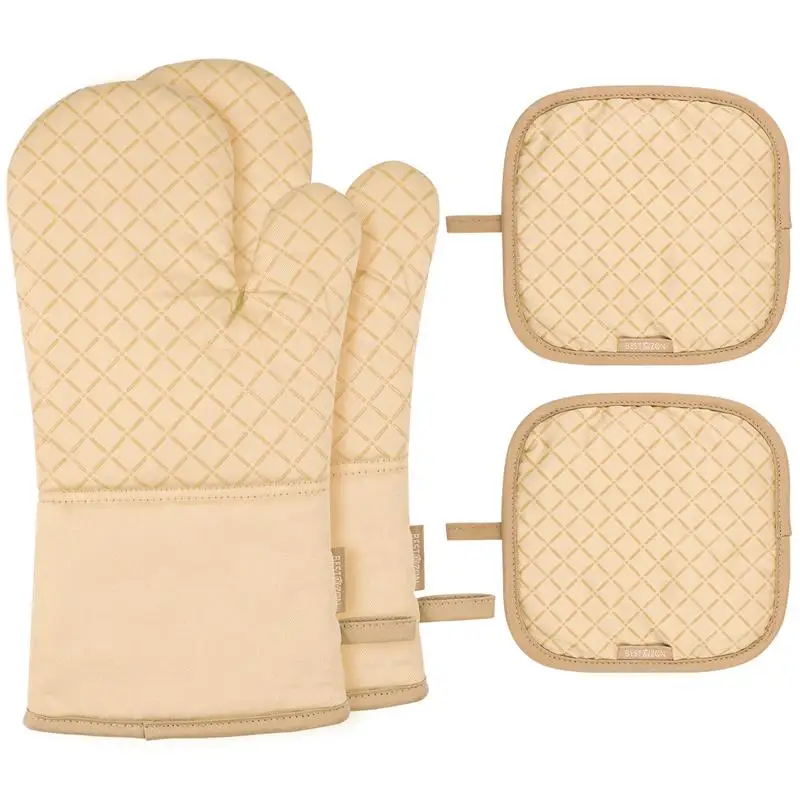 BESTONZON набор прихватка и термостойкий Коврик защитные перчатки для духовки - Цвет: Yellow