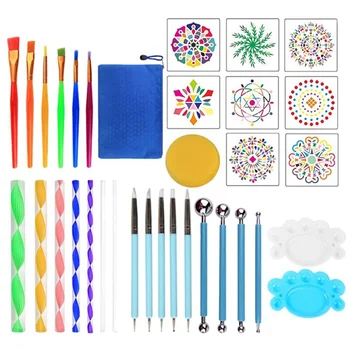

35PCS Mandala Dotting Tools Stencil Mandala Painting Tool Kits Brushes Paint Tray for Painting Rocks Coloring Drawing