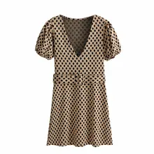 Новое Женское винтажное платье с узором в горошек пояса с принтом платье трапециевидной формы женские фонарь вязаная кофта с длинным рукавом, шикарное кимоно платья DS2802