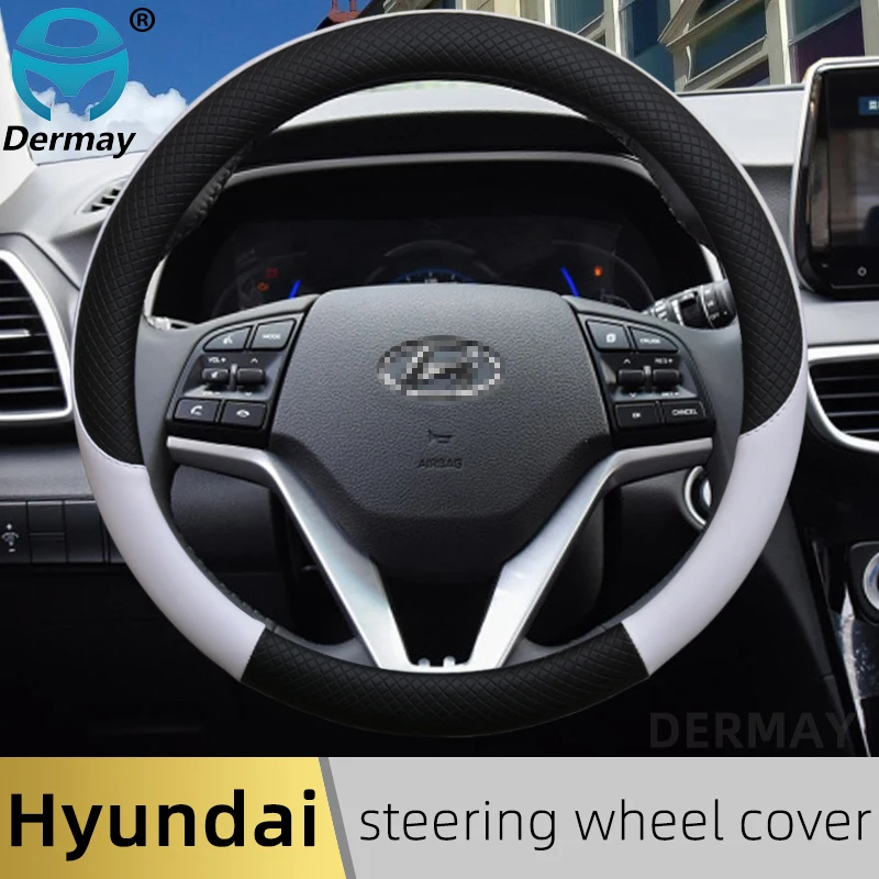 

100% DERMAY Brand Leather Car Steering Wheel Cover Anti-slip for Hyundai Solaris Accent Veloster I30 I10 Kona Auto Accessories
