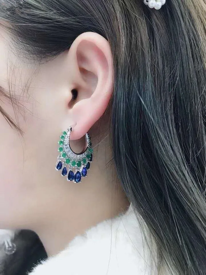 FXLRY elegant White color cubic zircon waterdrop tassel dangle earrings party bridal wedding jewelry