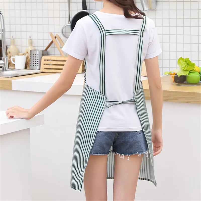Kitchen Aprons Cartoon Stripe Women Cotton Linen Aprons Household Cleaning Tools