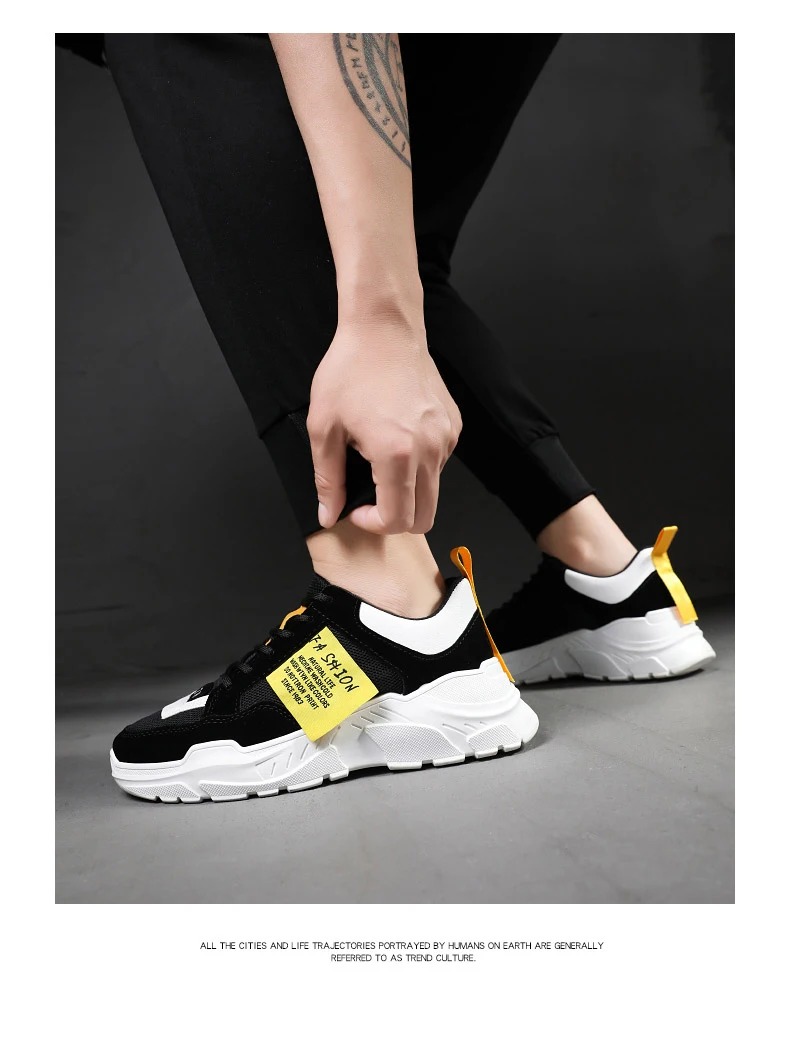 Breathable air mesh sneakers anti-slip waterproof PU shallow vulcanize shoes  lace-up wear-resistant chunkey shoes, balck white patchwork outdoor sports shoes (11)