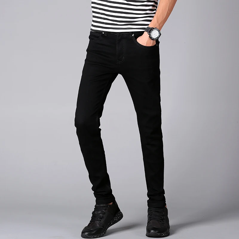 Pantalones vaqueros ajustados elásticos para hombre, Jeans elásticos de diseño clásico a la moda, color blanco y negro, 2019