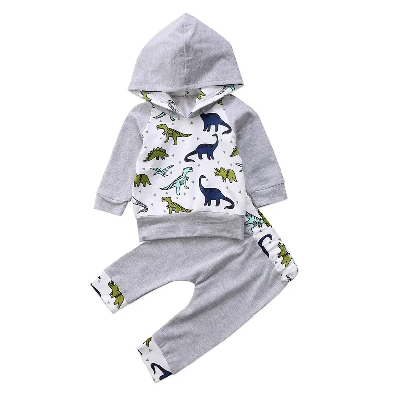 Newborn Baby Kid Boy Hooded Dinosaur Tops Shirt+Pant Outfit Tracksuit