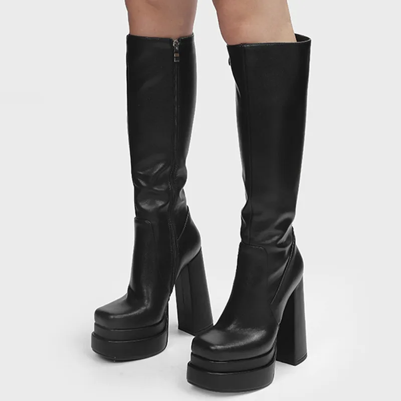 

Autumn Winter Platform Shoes Goth Boots Genuine Leather Women's High Boots Super High Heels Demonia Black Boots Designer Shoes