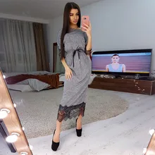 Женские винтажные кружевные лоскутные блестящие вечерние платья с коротким рукавом и круглым вырезом, однотонные Элегантные повседневные платья, летние новые модные женские платья