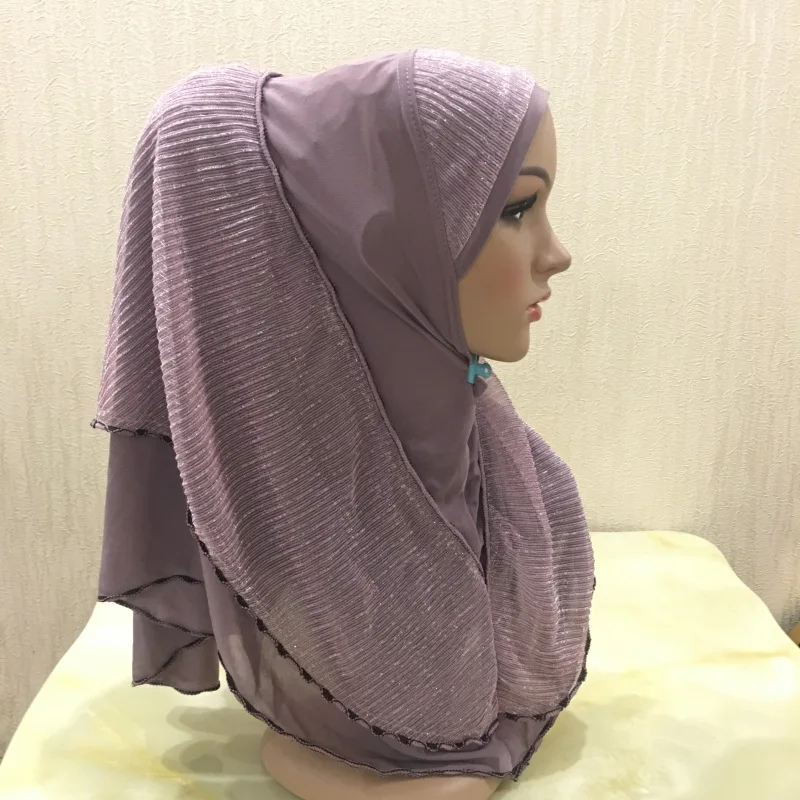 Можно выбрать цвета стиль Исламская шляпа мерцающий слой два слоя s мусульманский длинный цельный хиджаб - Цвет: 4