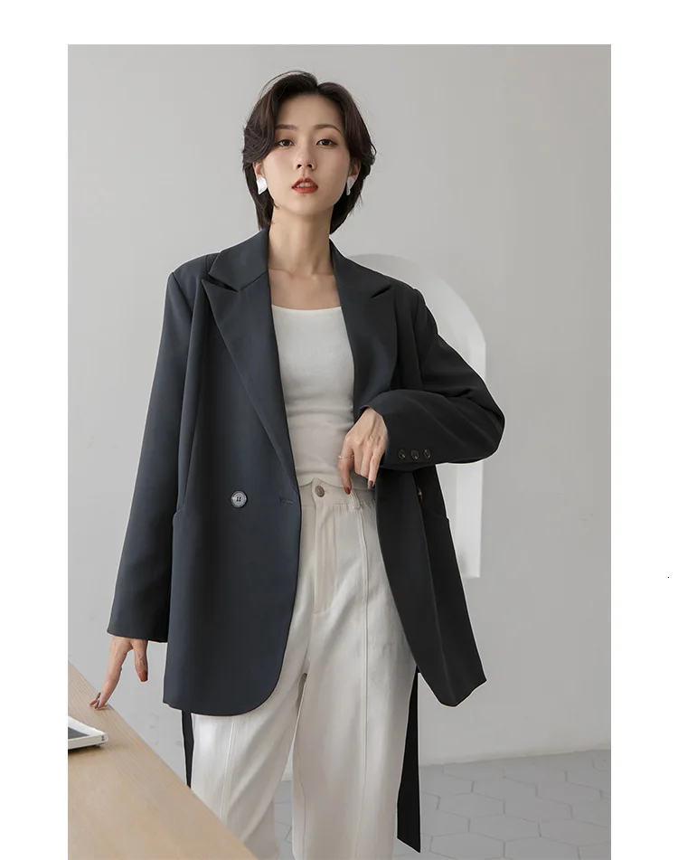 TVVOVVIN Autumn Solid Color Concise Harbour Taste Oblique Pocket Long Sleeve Chalaza Long Suit Loose Coat Woman ZX185