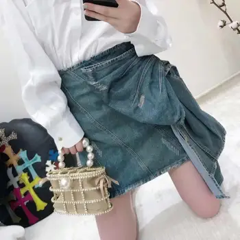 

Denim Skirt Bow Runway Designer Style European Summer New Arrival Short High Quality Slim Vintage Cotton Denim Women Skirt