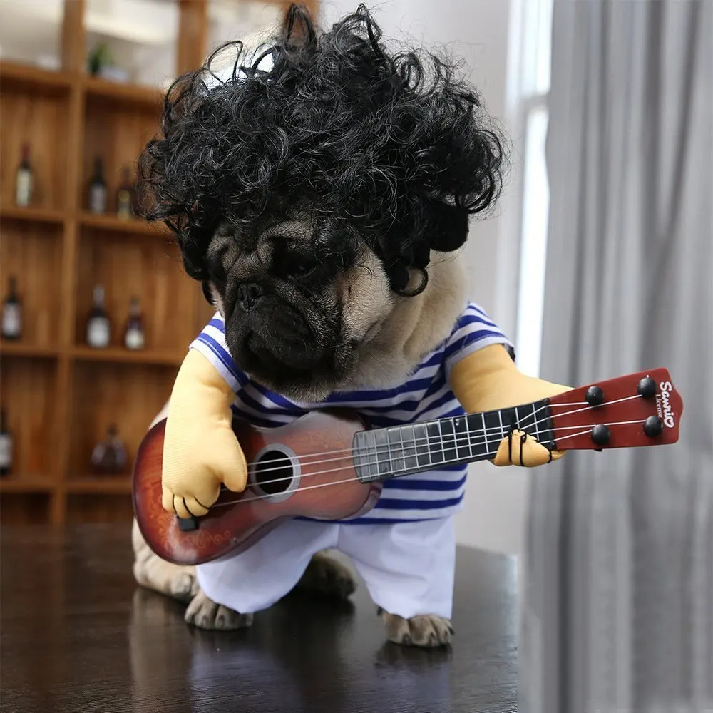 Dogs Play The Guitar Halloween Christmas Special Events Costume Novelty Funny Pet Party Cosplay Apparel Outfit Clothing | Дом и сад