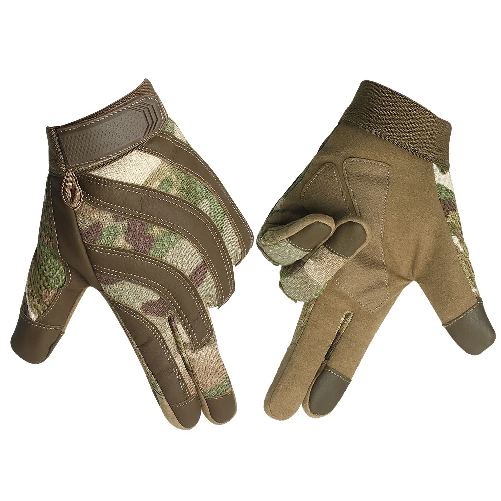 Khaki Camouflage Уличные спортивные зимние мотоциклетные перчатки мужские камуфляжные кожаные Нескользящие перчатки с сенсорным экраном для мотокросса байкерские гоночные - Цвет: Khaki Camouflage