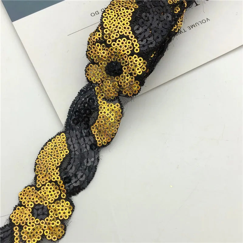 30 ярдов дешевые цветы блесток Ткань Venise украшены плетеный край металлик Свадебная отделка ширина: 3,2 см - Цвет: Black gold