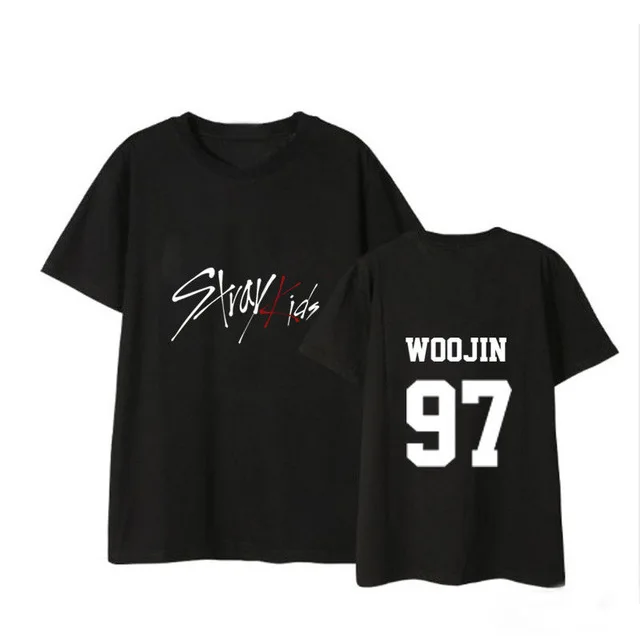 WOOB Straykids/одежда в Корейском стиле; свободная летняя футболка для студентов; Новинка; черно-белая футболка с короткими рукавами для детей - Цвет: WOOB