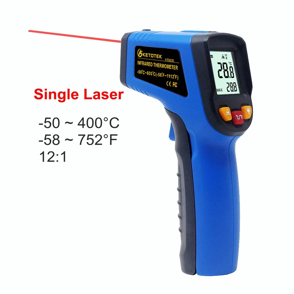 Цифровой инфракрасный термометр Бесконтактный ИК лазерный измеритель температуры пирометр C/F одиночный/двойной лазерный термометр - Цвет: 400C