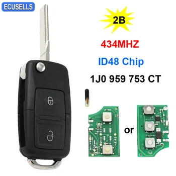 

2 Button Remote Car Key 434MHZ ID48 Chip 1J0 959 753 CT 1J0959753CT for V-olkswagen Arosa Cordoba Ibiza Leon Toledo Vario