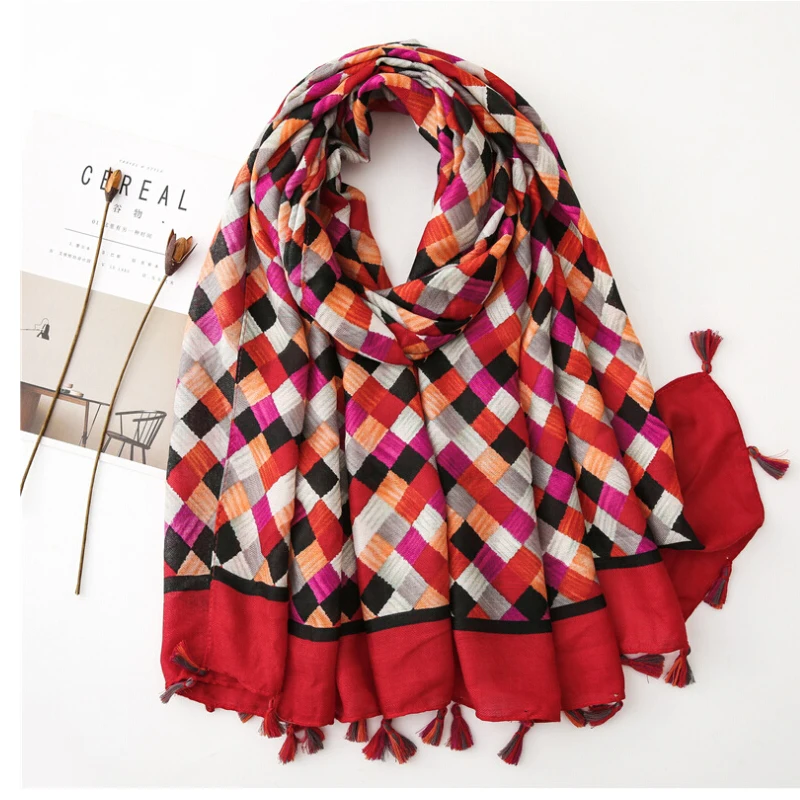 Fashion Women grid Scarf Long size 180x90cm Cotton scarves Winter Lady Scarves Soft Shawl Wrap Scarf Elegant for Christmas  (13)