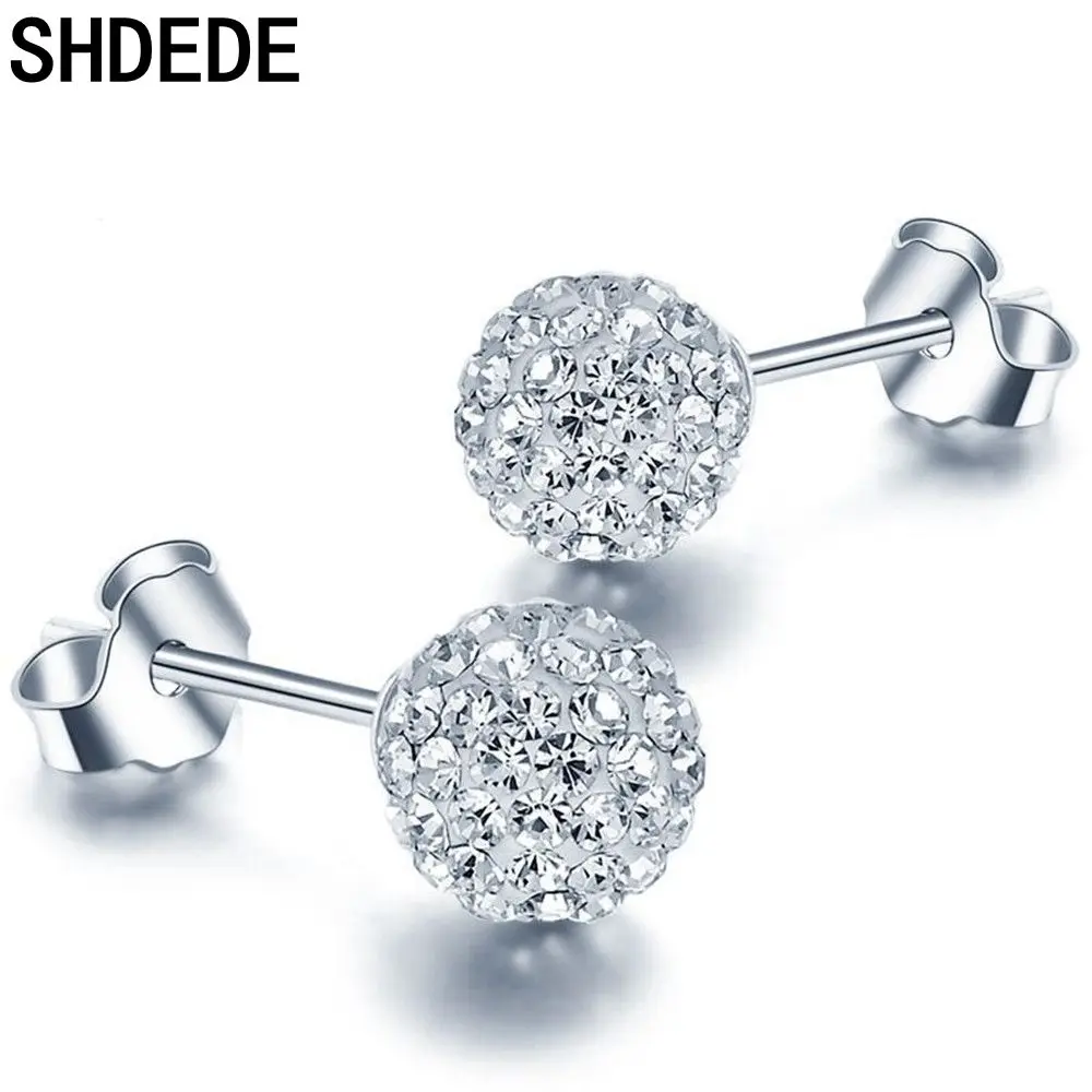 

SHDEDE CZ Zirconia Ball 925 Sterling Silver Ladies' Stud Earrings For Women Jewelry Birthday Gift Not Allergic -WH48