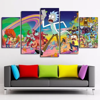 

5 Panels Canvas Painting rick and morty poster Wall Art Painting Modern Home Decor Picture For Living Room Framed