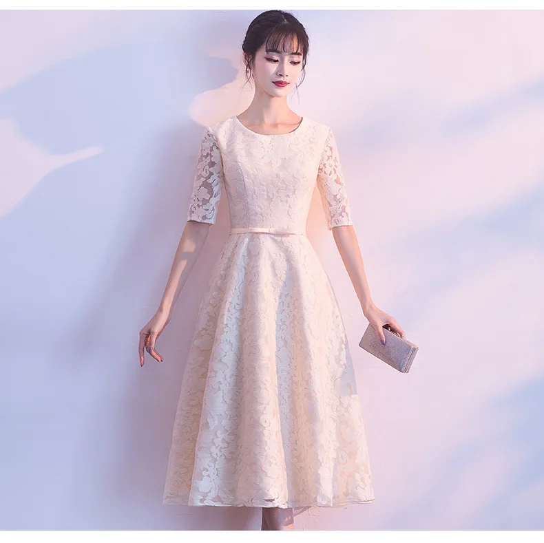 Autumn And Winter New Style Half-sleeve Shirt Slim Fit Bridesmaid Dress Mid-length Engagement Huimen Formal Dress Sister Gr