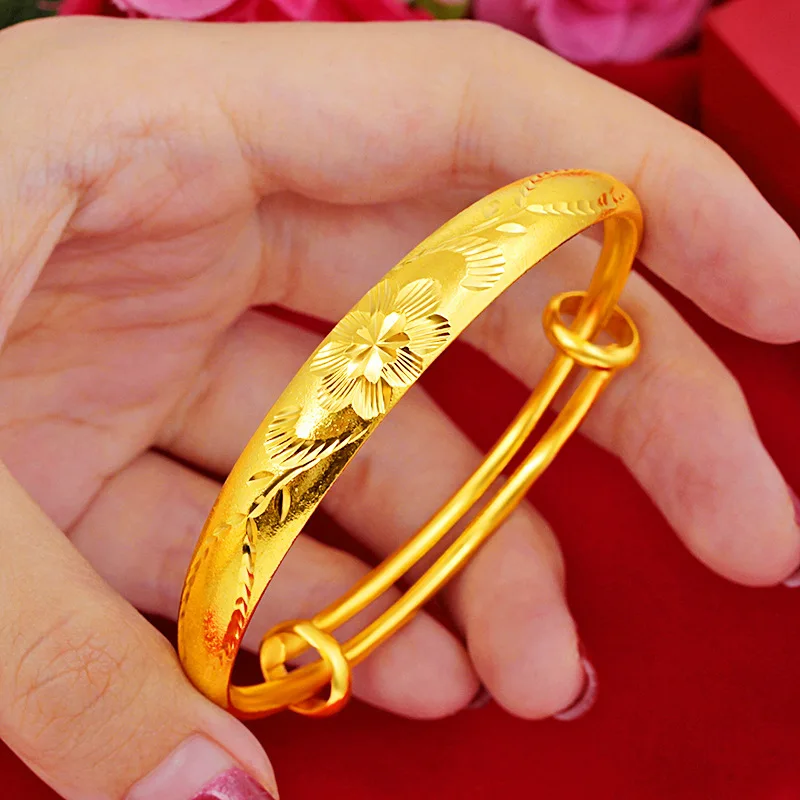 

Flower Carved Wedding Bridal Women Bangle Bracelet Yellow Gold Filled Fashion Female Jewelry Gift