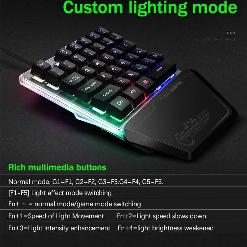 RGB PUBG Single-Handed Keyboard For PS4/Xbox/PC Mobile Phone Game Porable Wired USB LED Backlight Keypad Mechanical Keyboard